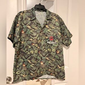 Bacardi Tropical Hawaiian Button Up Shirt Palm Leaf Print Size Large